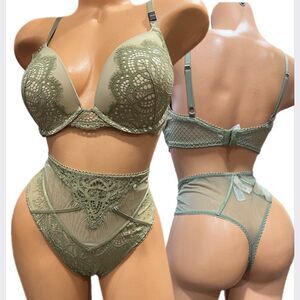 Victorias Secret Set Dream Angels Push Up Padded lace mesh bra High Waist Thong